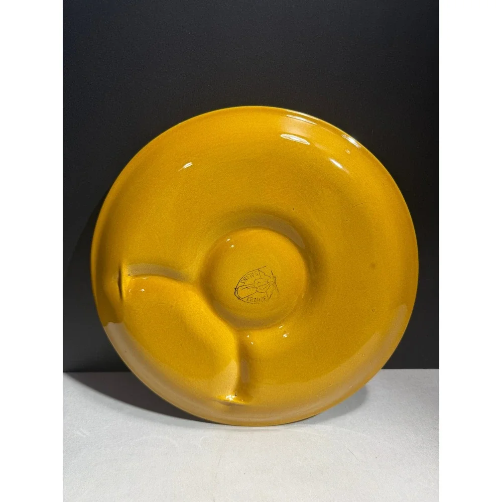 Vintage Salins France Artichoke Plate Mustard Yellow Ceramic Petal Serving Dish